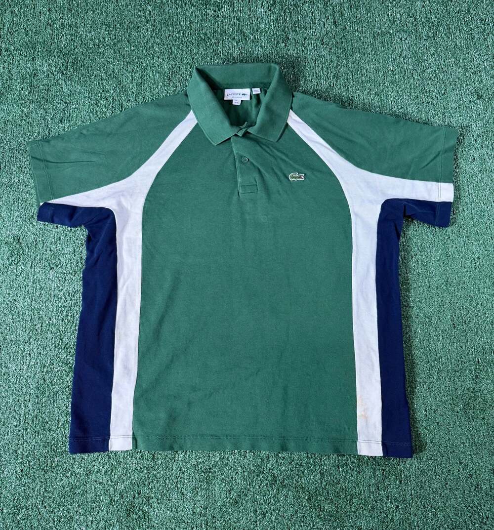 Lacoste Men's Relaxed Fit Petit Piqué Colorblock Polo Shirt, Green/White/Navy - Picture 1 of 6